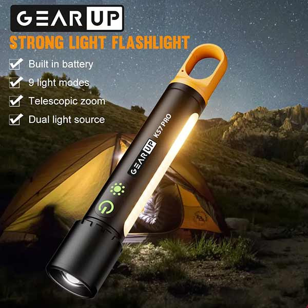GearUP K57 PRO Rechargeable High Power Flashlight + Large COB Light with 3500mAh Battery